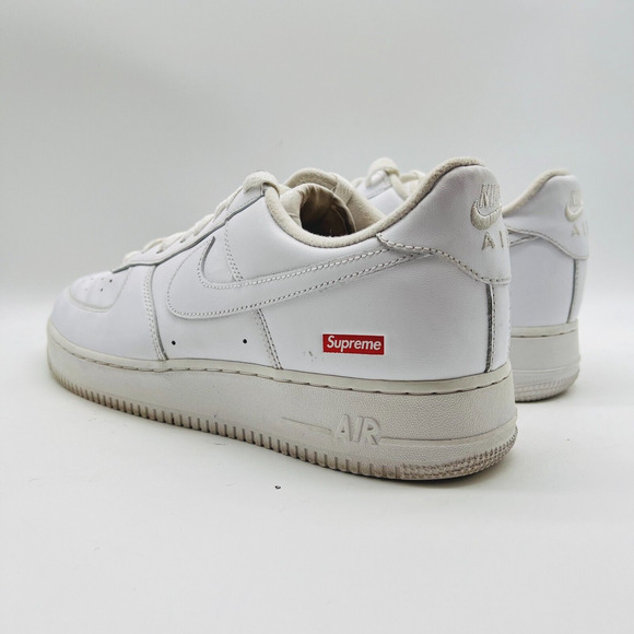Nike Air Force 1 x Supreme Mens 10.5 White Leather Red Box Logo CU9225-100 Shoes - Picture 5 of 11